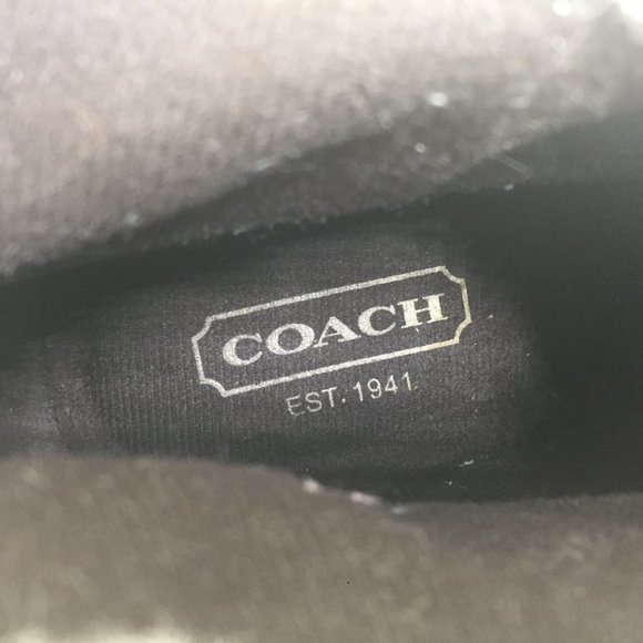 COACH 9M Wedge Mid Calf Booties Brown Suede Leather Fleece Winter - Picture 9 of 13